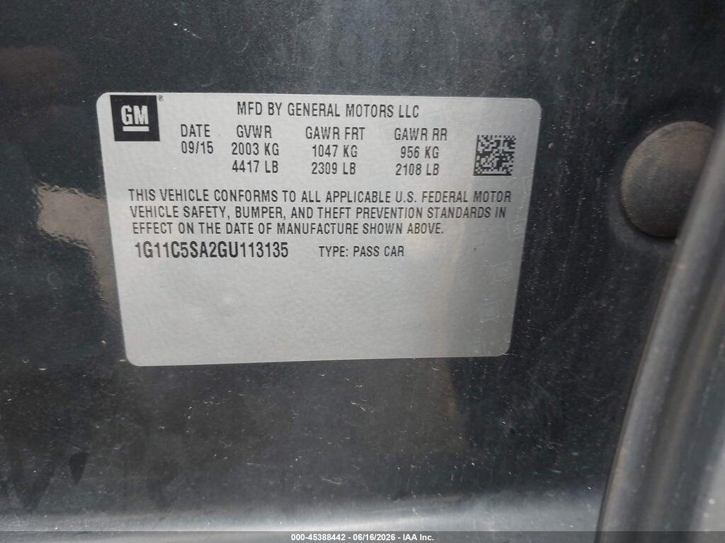 1G11C5SA2GU113135 2016 CHEVROLET MALIBU LIMITED photo no. 9