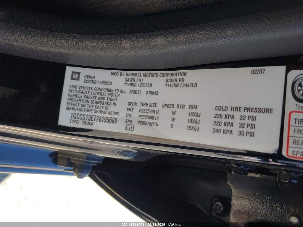 1GCCS13E778195689 2007 CHEVROLET COLORADO photo no. 9