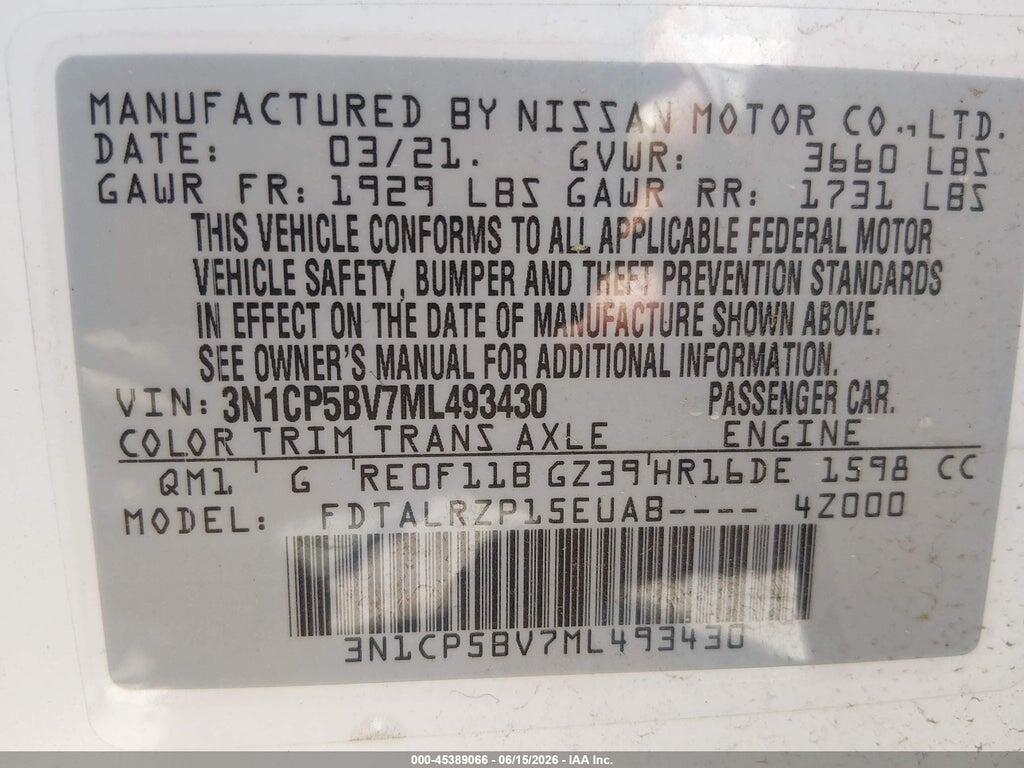 3N1CP5BV7ML493430 2021 NISSAN KICKS photo no. 9