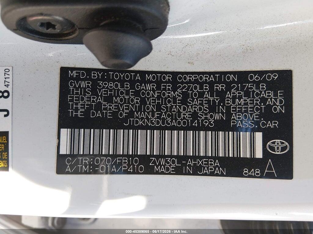 JTDKN3DU3A0014193 2010 TOYOTA PRIUS photo no. 9