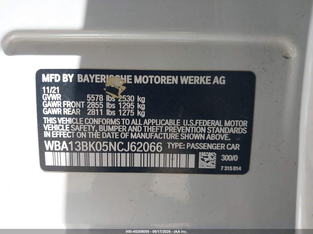 WBA13BK05NCJ62066 2022 BMW M550 photo no. 9