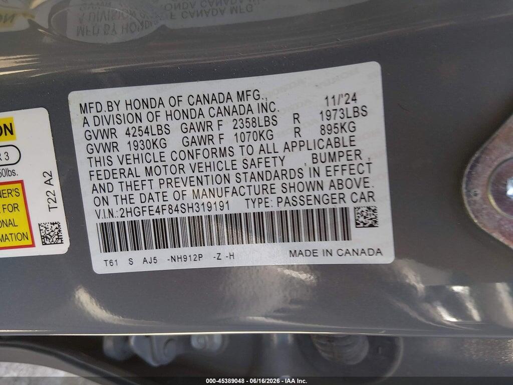 2HGFE4F84SH319191 2025 HONDA CIVIC HYBRID photo no. 9