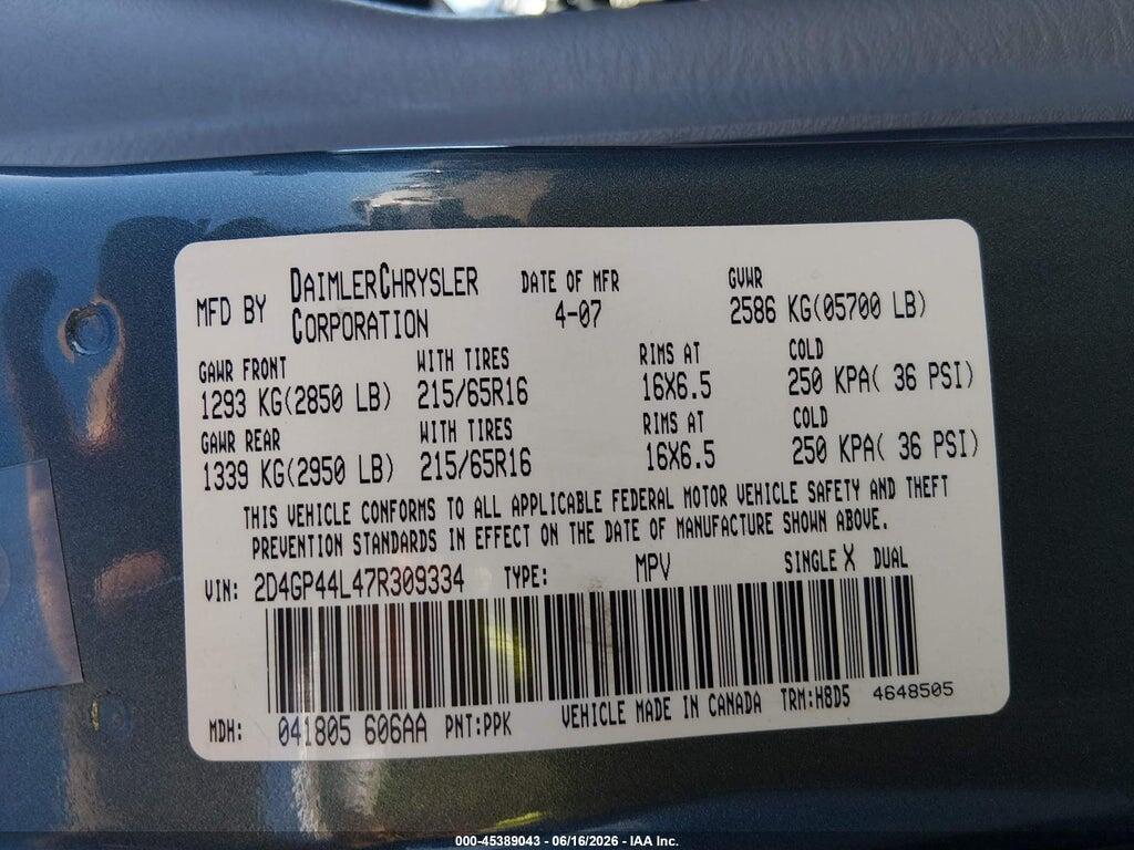 2D4GP44L47R309334 2007 DODGE GRAND CARAVAN photo no. 9