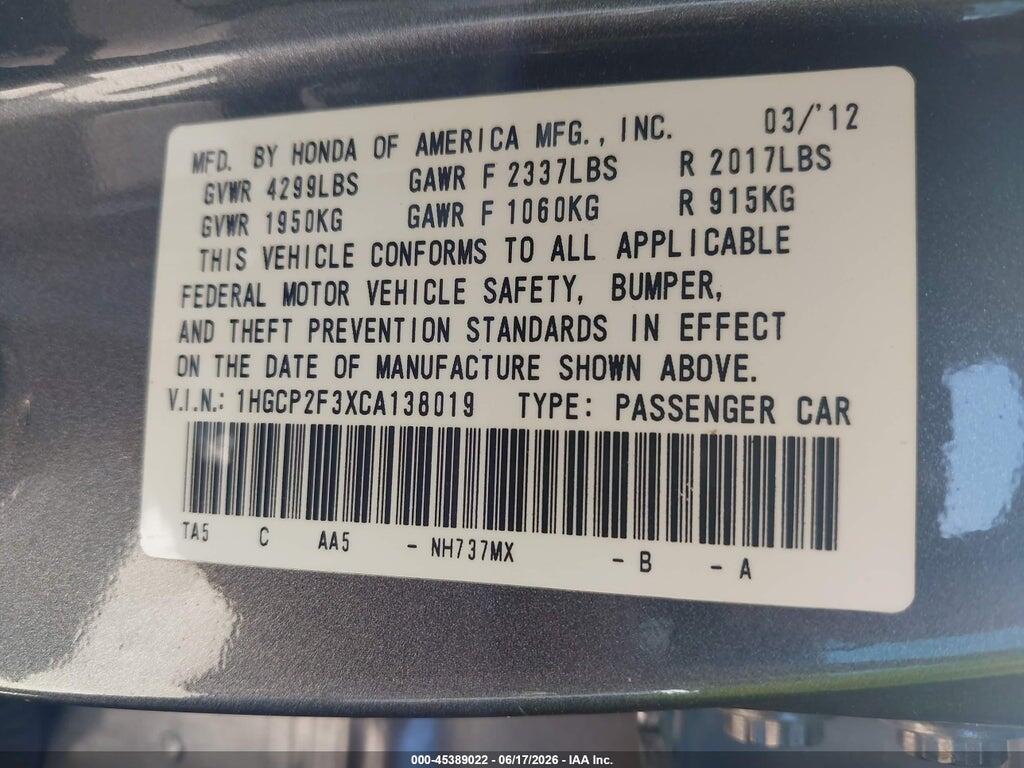 1HGCP2F3XCA138019 2012 HONDA ACCORD photo no. 9