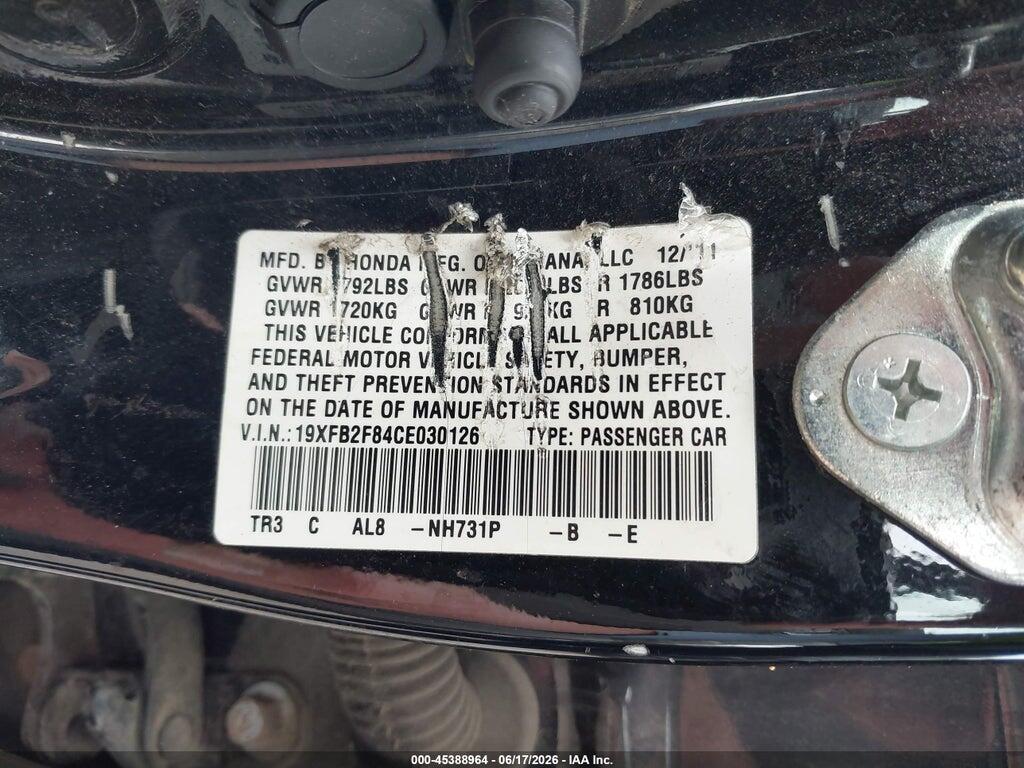 19XFB2F84CE030126 2012 HONDA CIVIC photo no. 9