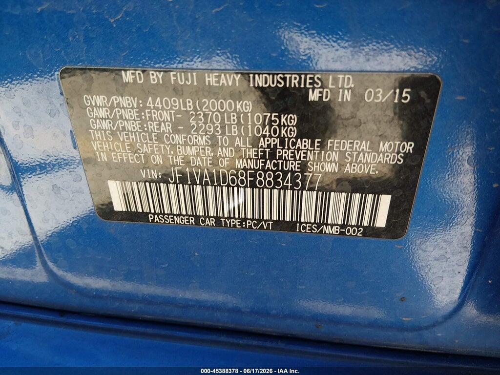 JF1VA1D68F8834377 2015 SUBARU WRX photo no. 9