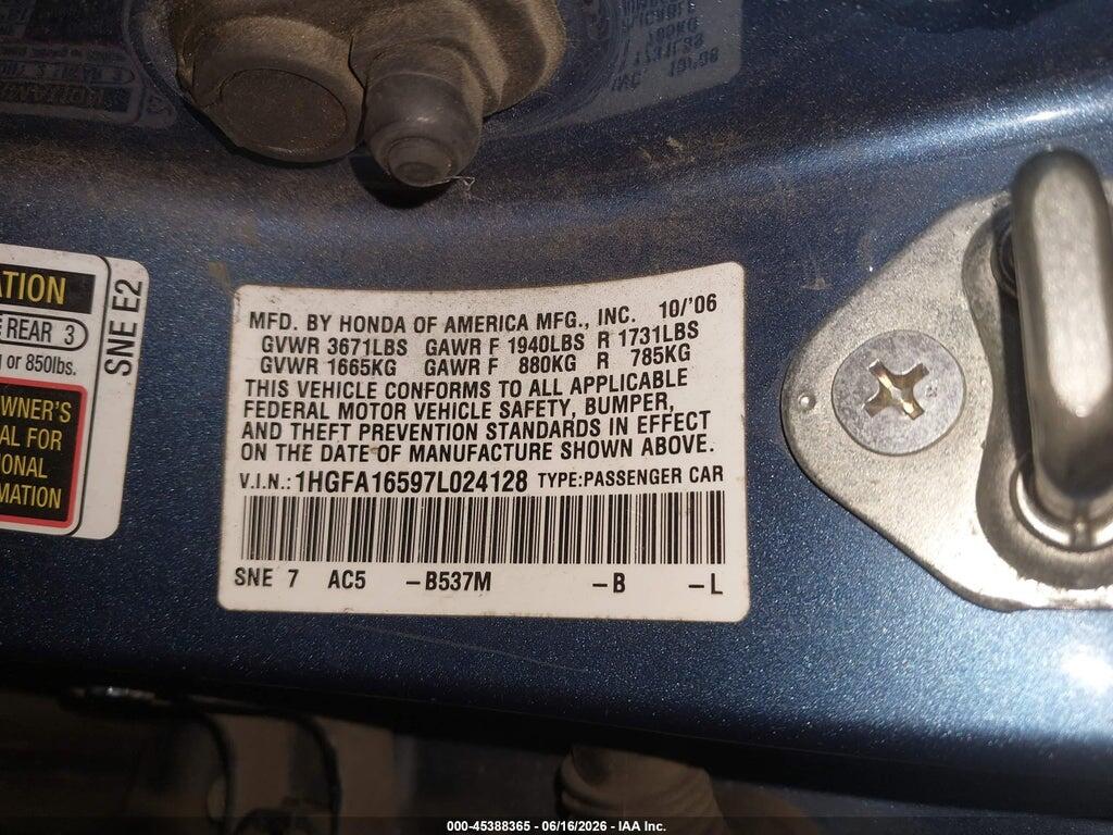 1HGFA16597L024128 2007 HONDA CIVIC photo no. 9