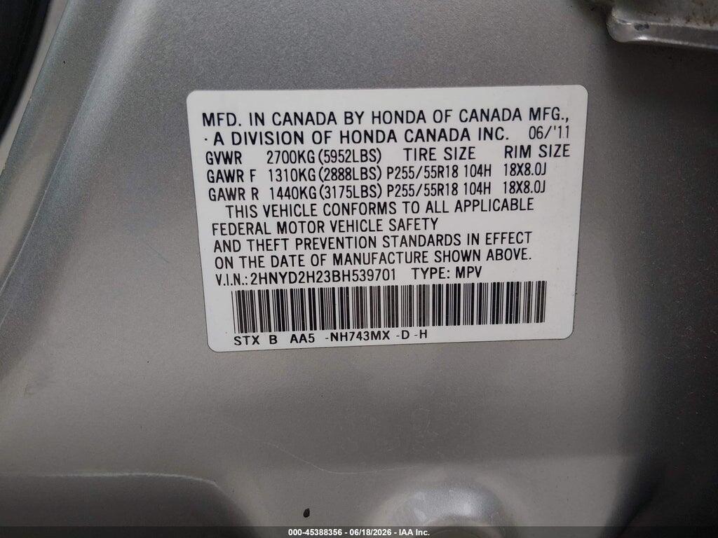 2HNYD2H23BH539701 2011 ACURA MDX photo no. 9