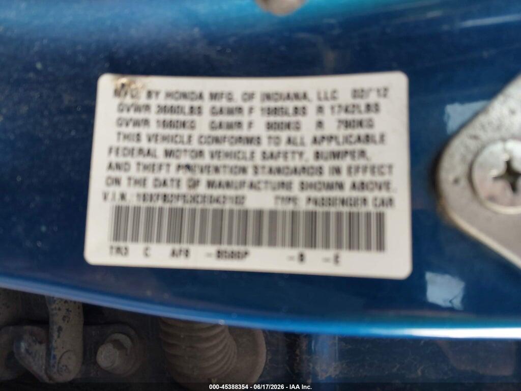 19XFB2F53CE043102 2012 HONDA CIVIC photo no. 9