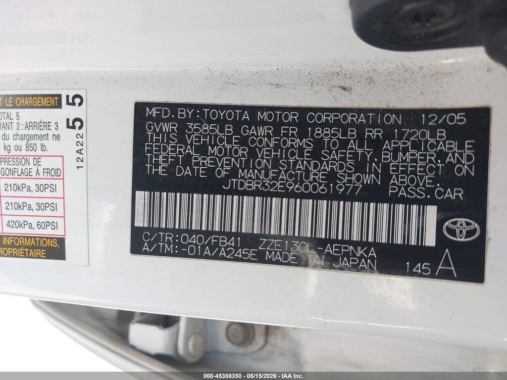 JTDBR32E960061977 2006 TOYOTA COROLLA photo no. 9