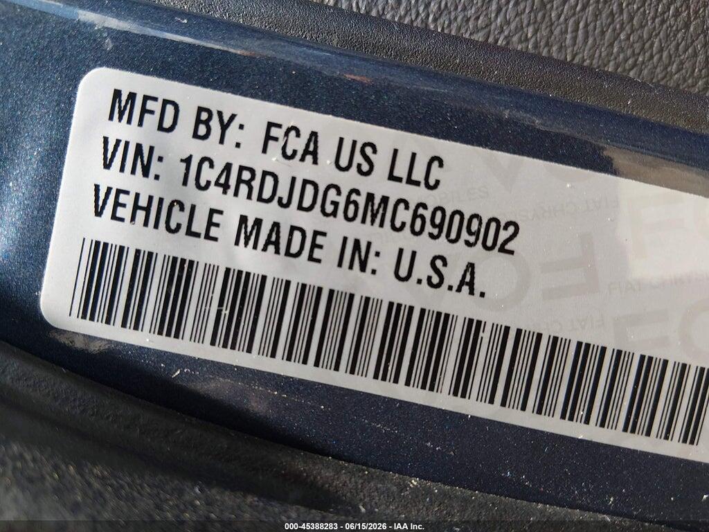 1C4RDJDG6MC690902 2021 DODGE DURANGO photo no. 9