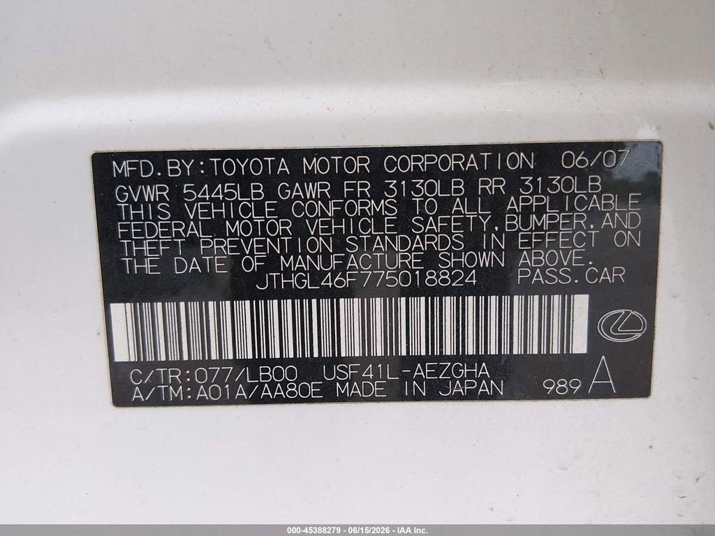 JTHGL46F775018824 2007 LEXUS LS 460 photo no. 9