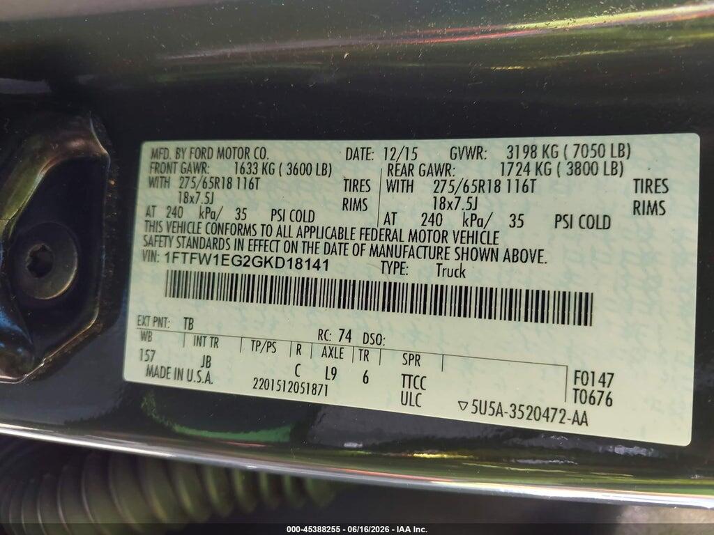 1FTFW1EG2GKD18141 2016 FORD F-150 photo no. 9