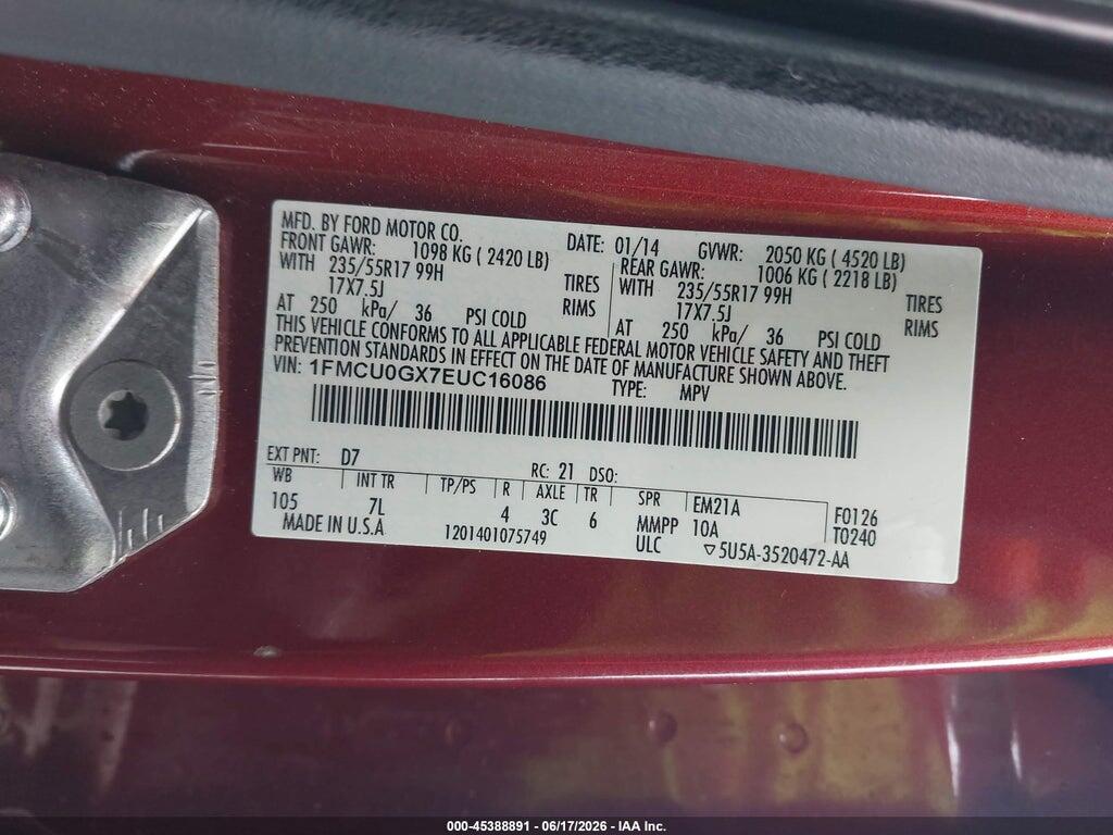1FMCU0GX7EUC16086 2014 FORD ESCAPE photo no. 9