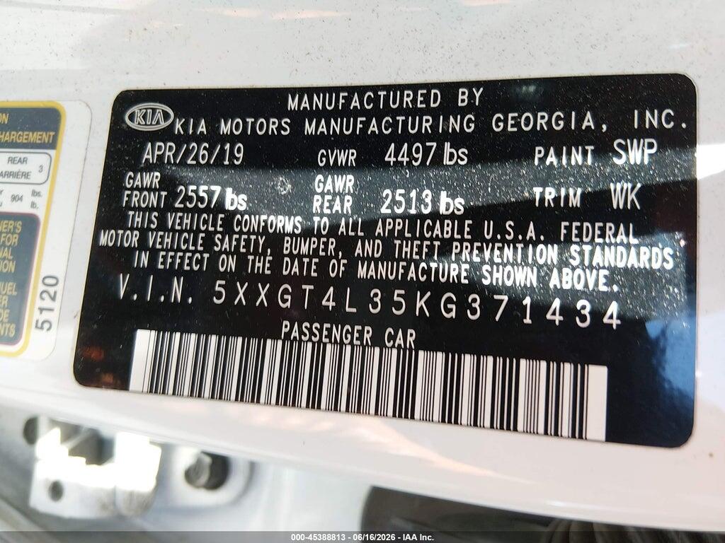 5XXGT4L35KG371434 2019 KIA OPTIMA photo no. 9