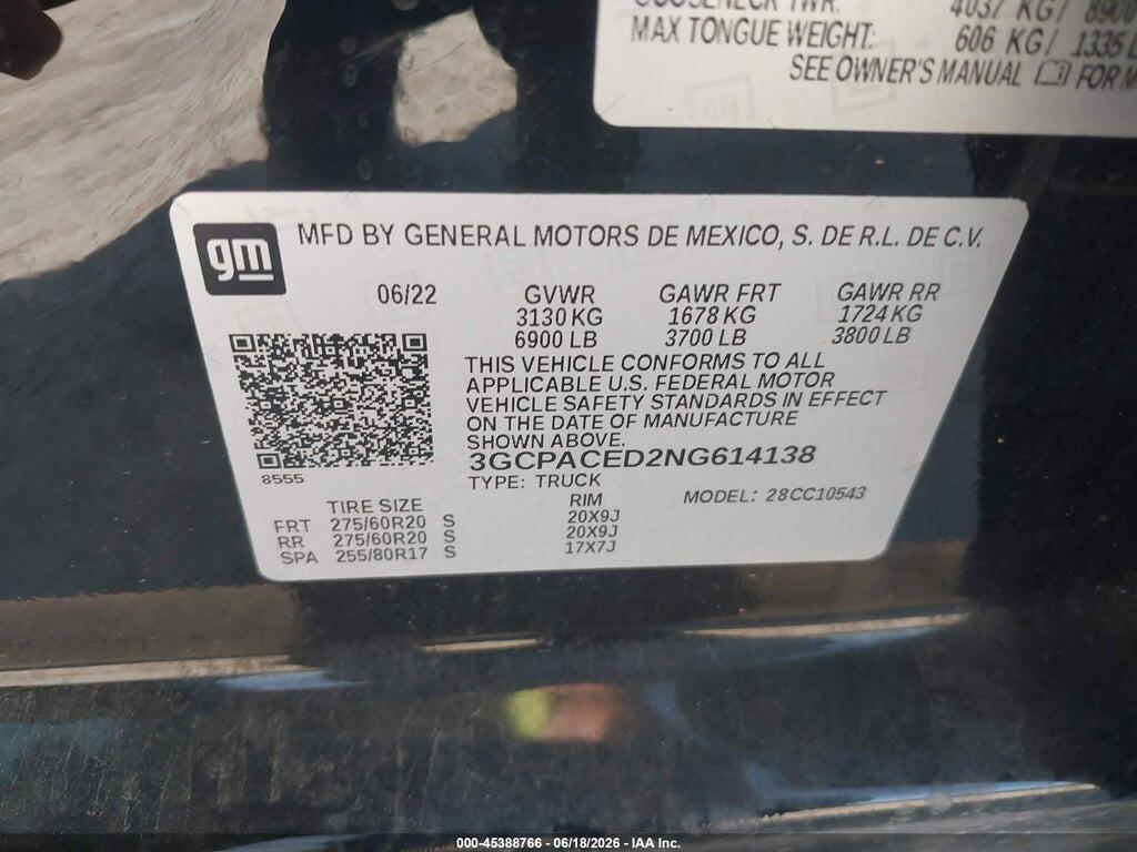 3GCPACED2NG614138 2022 CHEVROLET SILVERADO 1500 photo no. 9