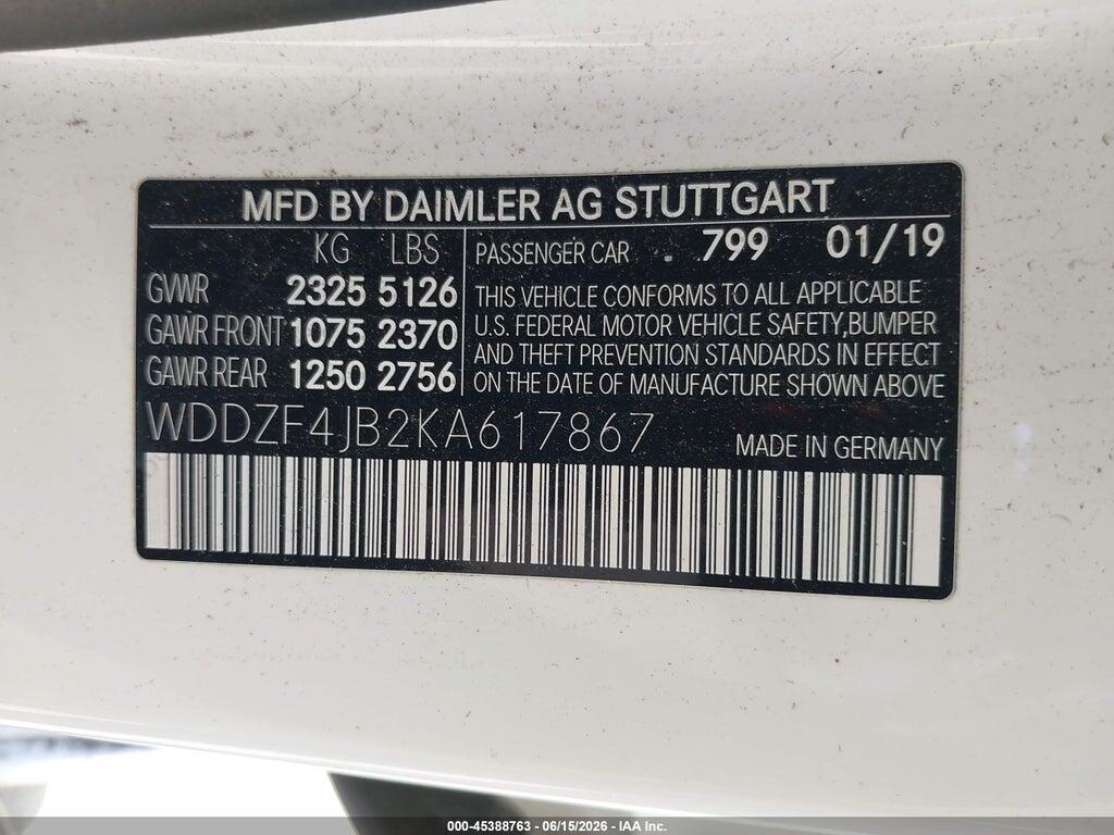 WDDZF4JB2KA617867 2019 MERCEDES-BENZ E 300 photo no. 9