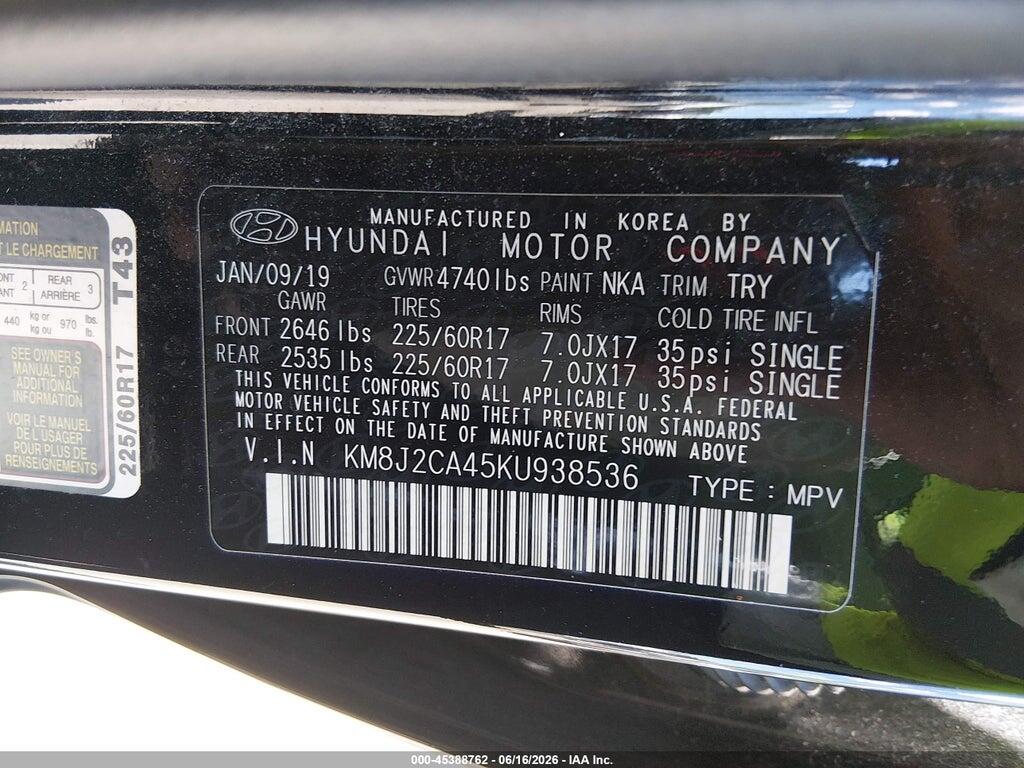 KM8J2CA45KU938536 2019 HYUNDAI TUCSON photo no. 9