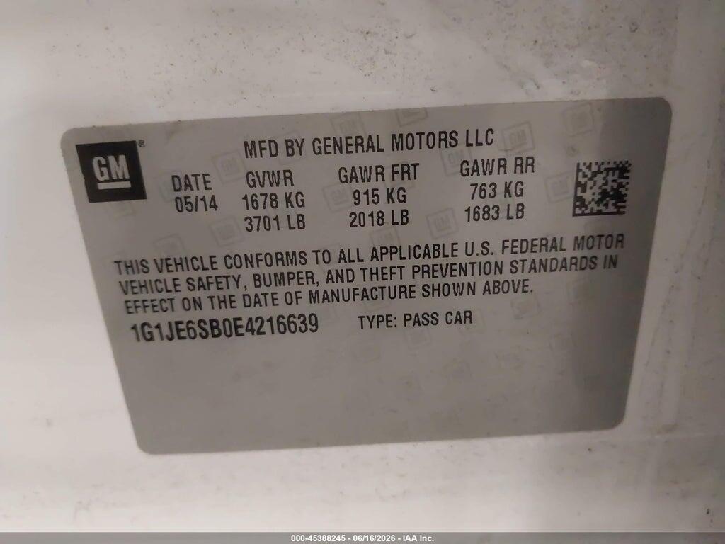 1G1JE6SB0E4216639 2014 CHEVROLET SONIC photo no. 9