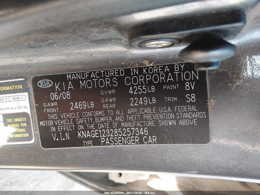 KNAGE123285257346 2008 KIA OPTIMA photo no. 9