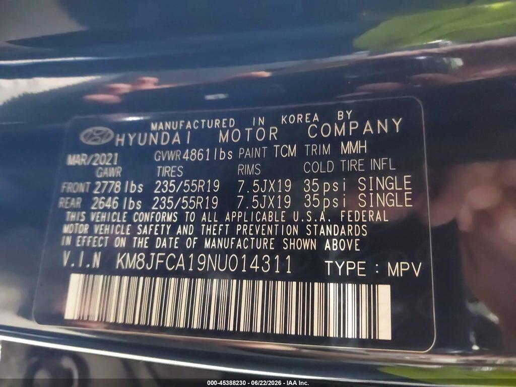 KM8JFCA19NU014311 2022 HYUNDAI TUCSON HYBRID photo no. 9