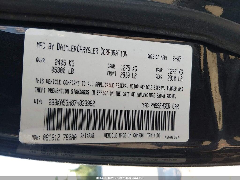 2B3KA53H87H833962 2007 DODGE CHARGER photo no. 9