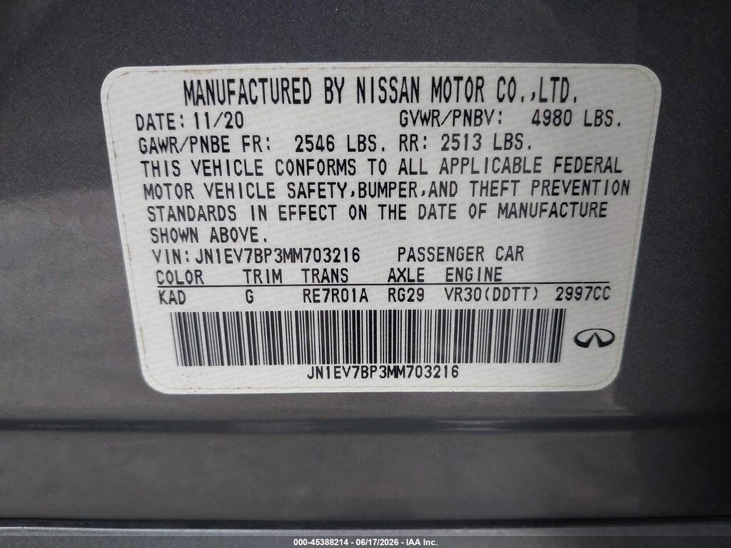 JN1EV7BP3MM703216 2021 INFINITI Q50 photo no. 9