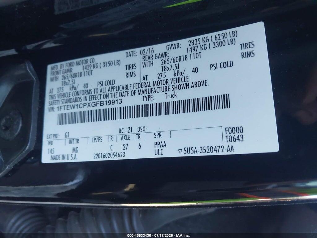 1FTEW1CPXGFB19913 2016 FORD F-150 photo no. 9