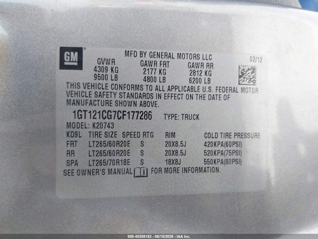 1GT121CG7CF177286 2012 GMC SIERRA 2500HD photo no. 9