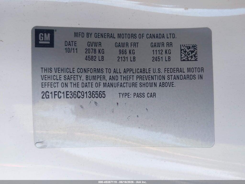 2G1FC1E36C9136565 2012 CHEVROLET CAMARO photo no. 9
