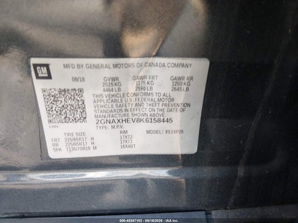 2GNAXHEV8K6158445 2019 CHEVROLET EQUINOX photo no. 9