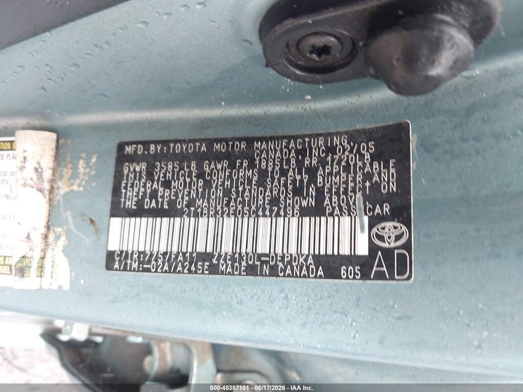 2T1BR32E05C447496 2005 TOYOTA COROLLA photo no. 9