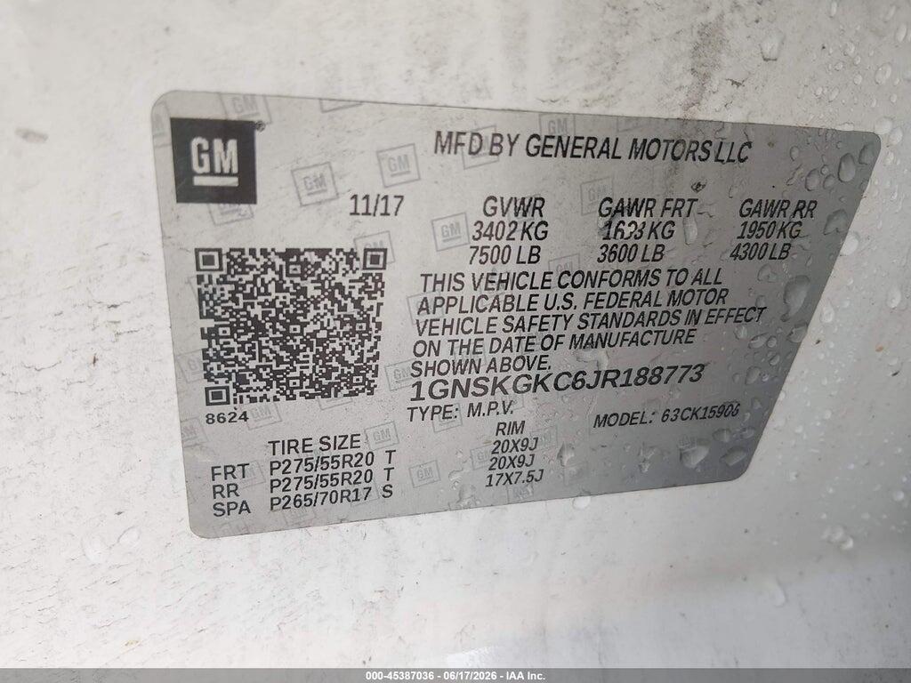 1GNSKGKC6JR188773 2018 CHEVROLET SUBURBAN photo no. 9
