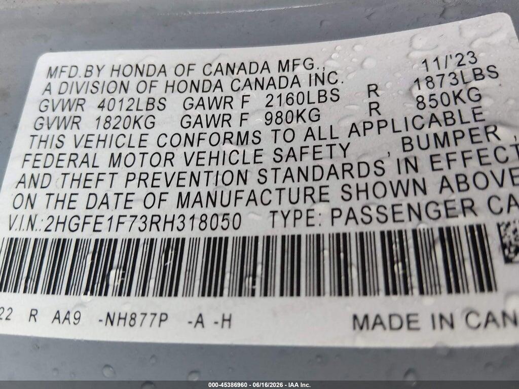 2HGFE1F73RH318050 2024 HONDA CIVIC photo no. 9