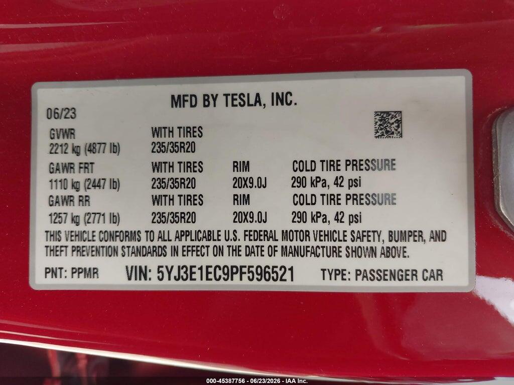5YJ3E1EC9PF596521 2023 TESLA MODEL 3 photo no. 9