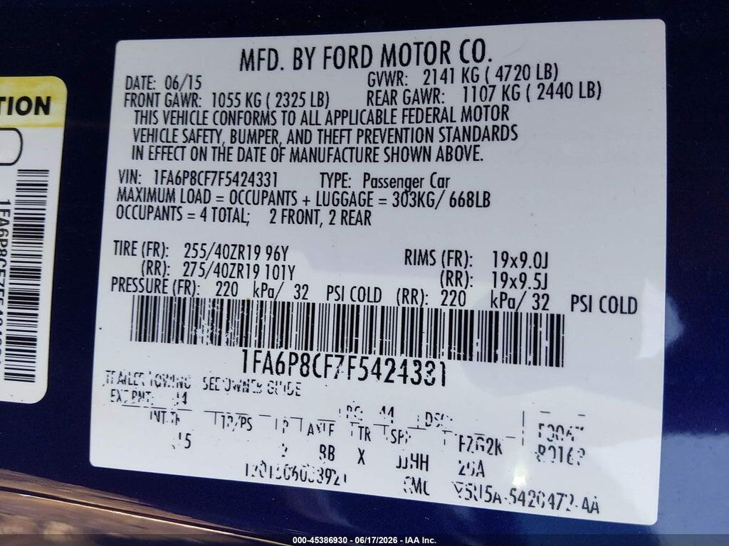 1FA6P8CF7F5424331 2015 FORD MUSTANG photo no. 9