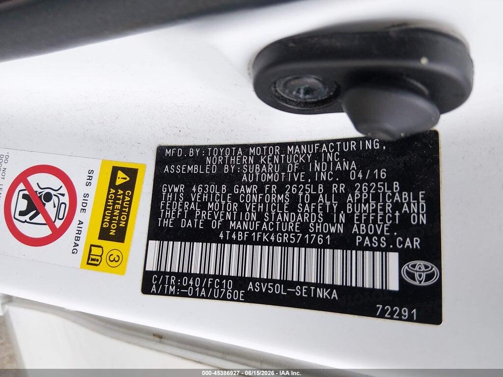 4T4BF1FK4GR571761 2016 TOYOTA CAMRY photo no. 9