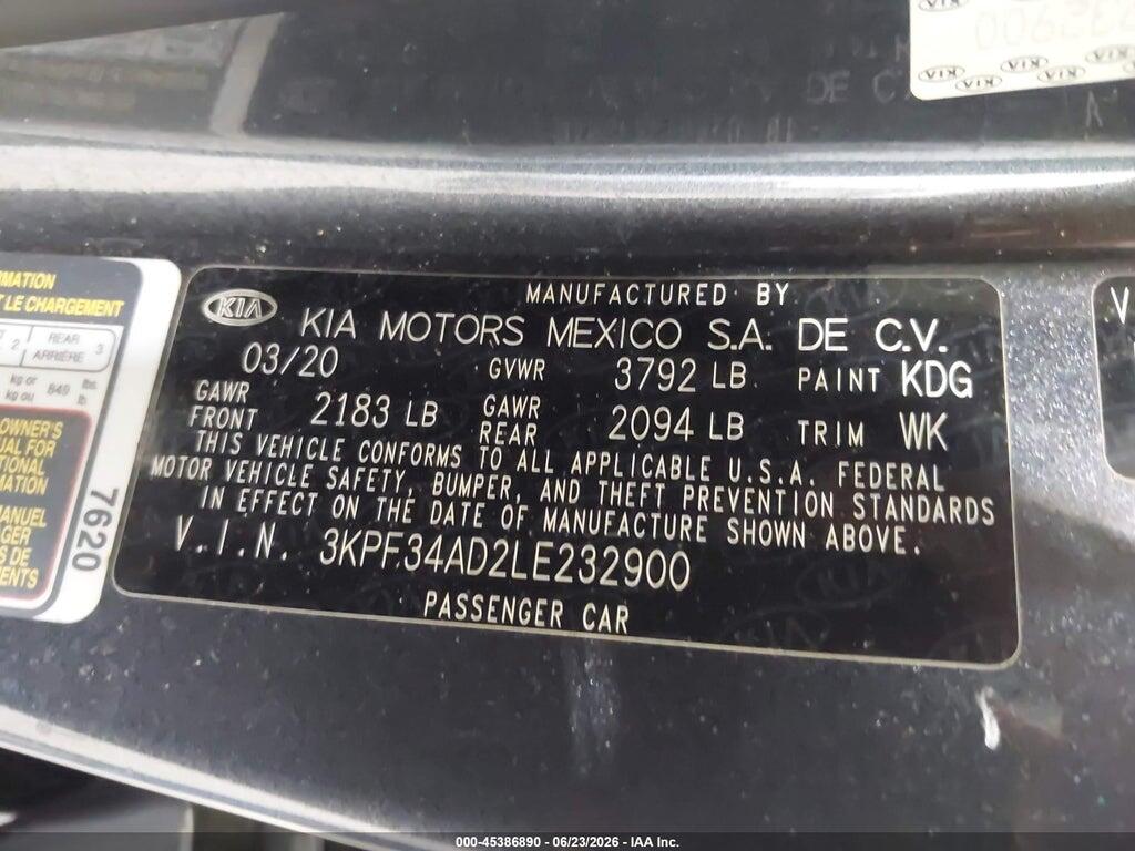 3KPF34AD2LE232900 2020 KIA FORTE photo no. 9