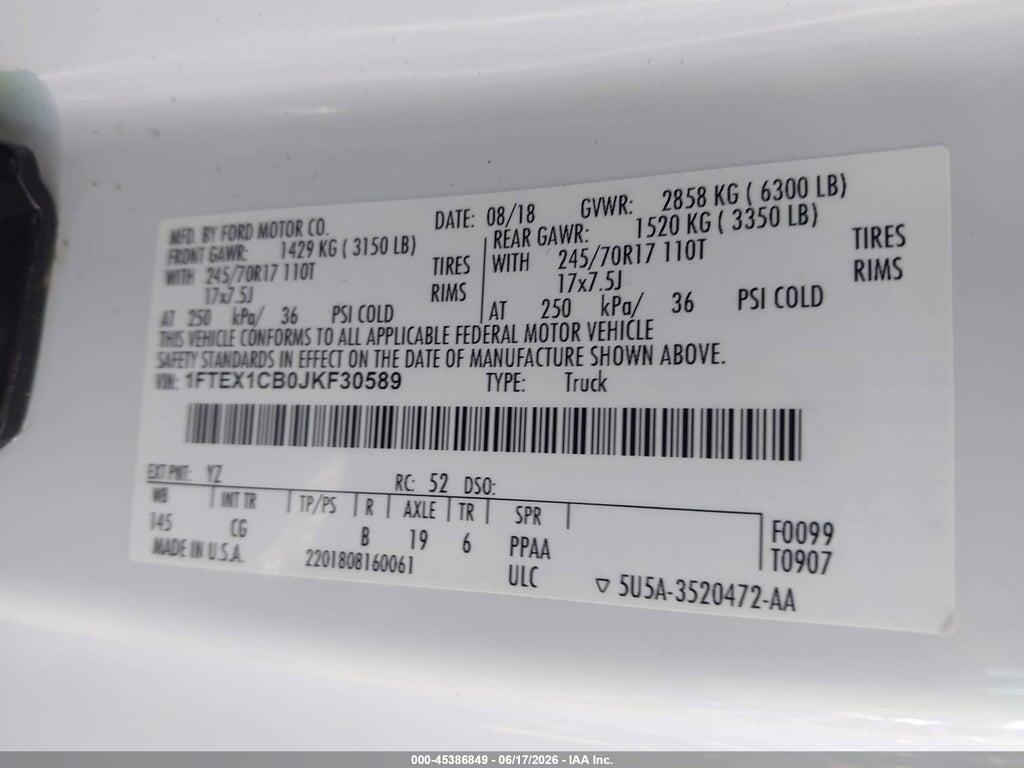 1FTEX1CB0JKF30589 2018 FORD F-150 photo no. 9