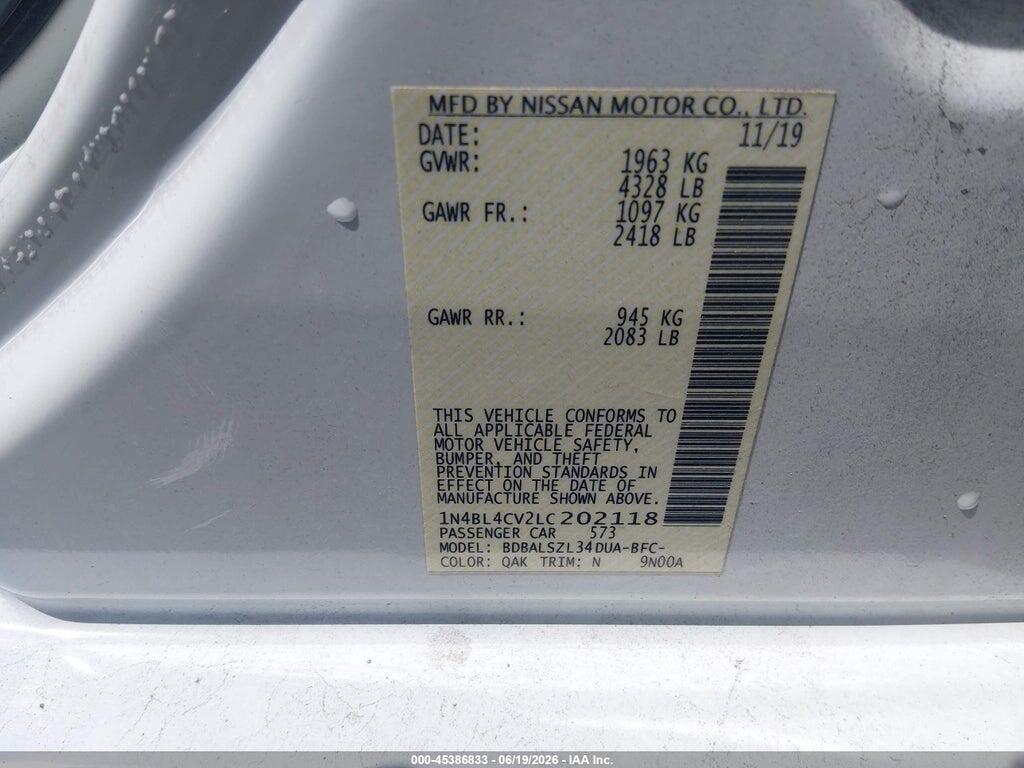 1N4BL4CV2LC202118 2020 NISSAN ALTIMA photo no. 9