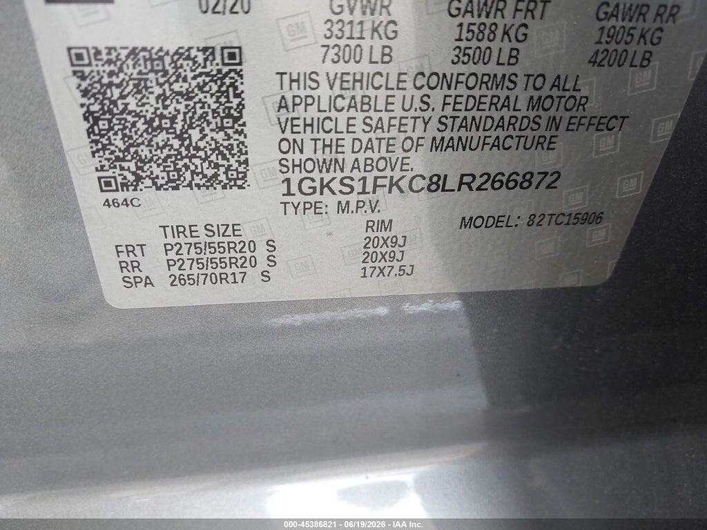 1GKS1FKC8LR266872 2020 GMC YUKON XL photo no. 9