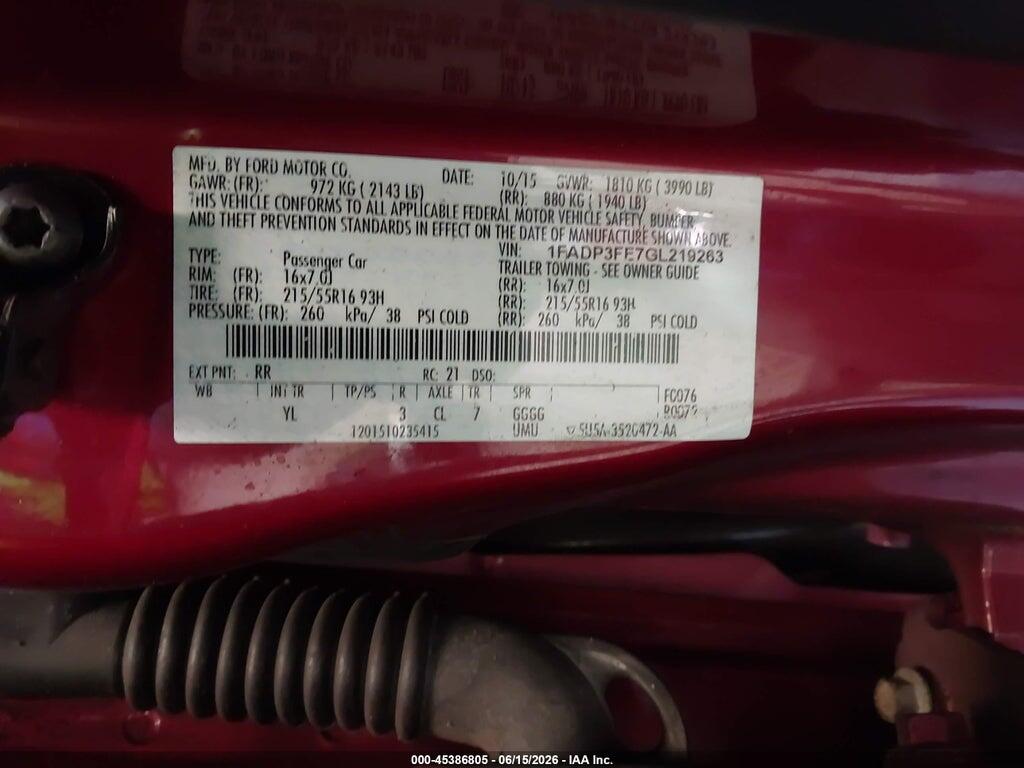 1FADP3FE7GL219263 2016 FORD FOCUS photo no. 9