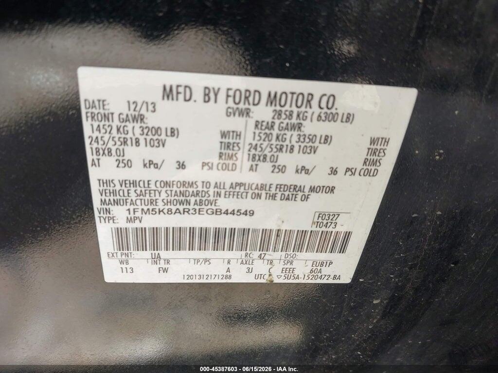 1FM5K8AR3EGB44549 2014 FORD UTILITY POLICE INTERCEPTOR photo no. 9