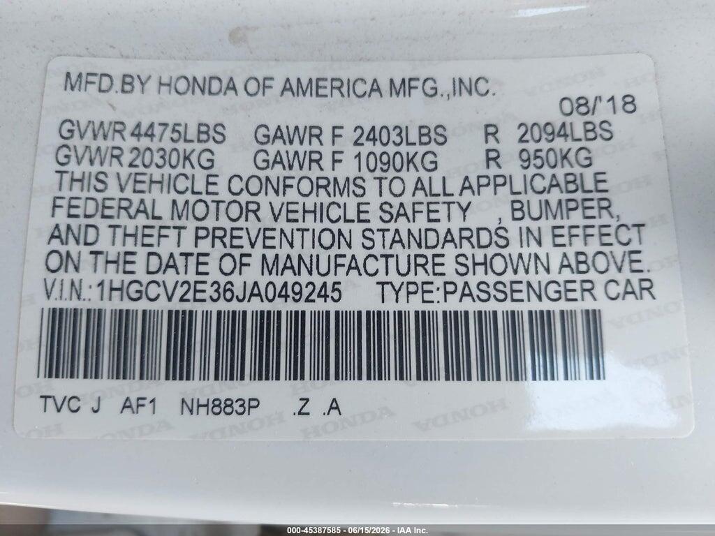 1HGCV2E36JA049245 2018 HONDA ACCORD photo no. 9