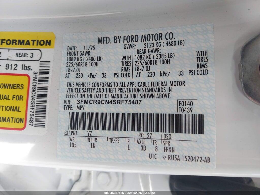 3FMCR9CN4SRF75487 2025 FORD BRONCO SPORT photo no. 9
