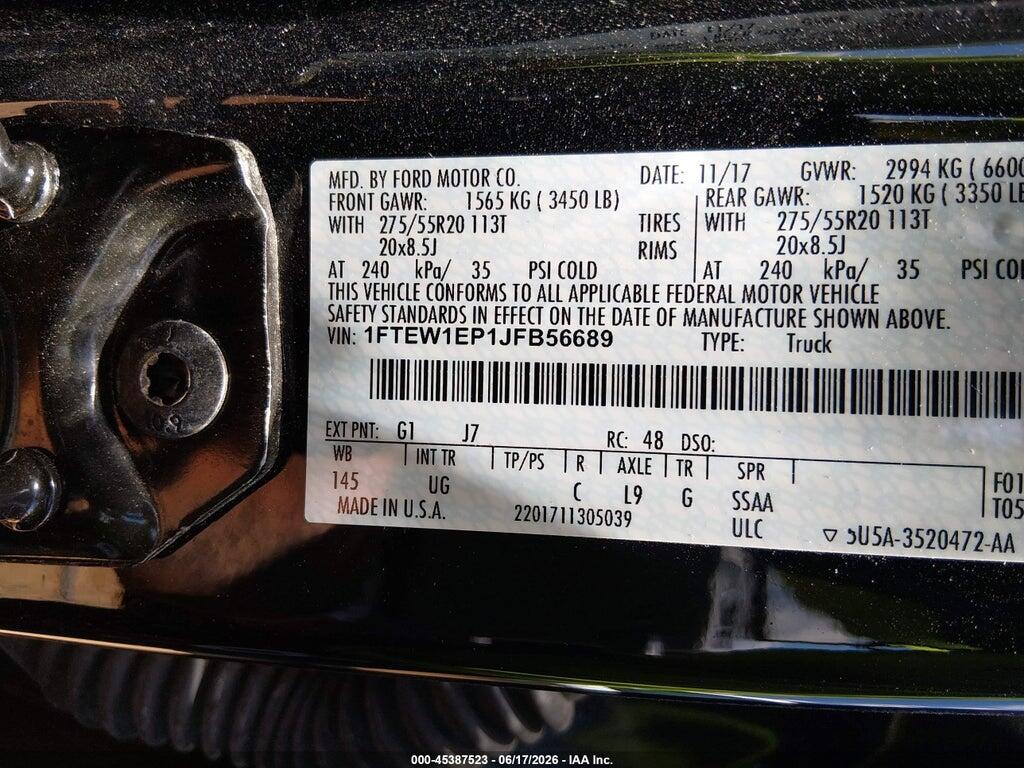1FTEW1EP1JFB56689 2018 FORD F-150 photo no. 9