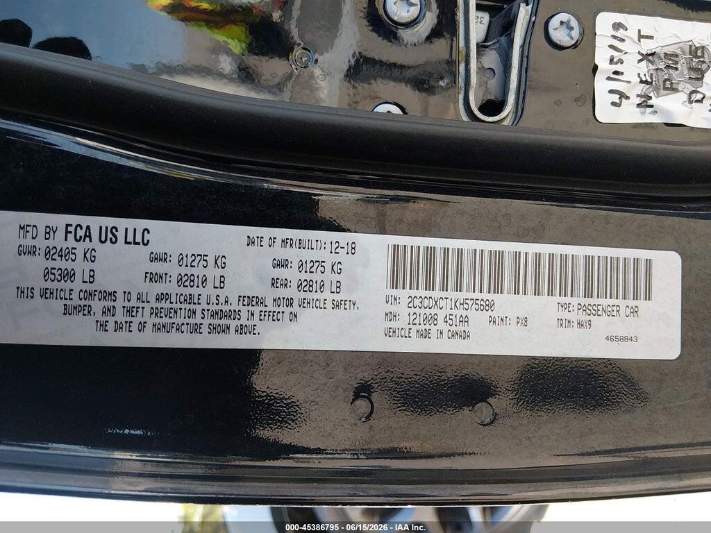 2C3CDXCT1KH575680 2019 DODGE CHARGER photo no. 9
