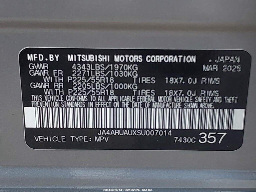 JA4ARUAUXSU007014 2025 MITSUBISHI OUTLANDER SPORT photo no. 9