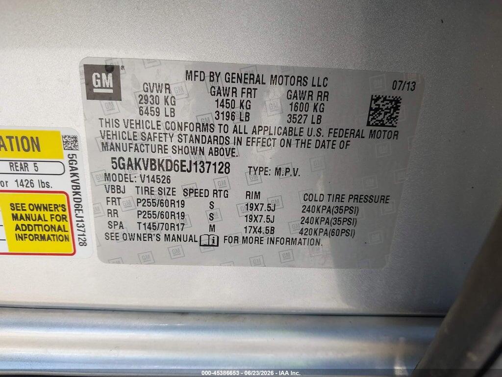 5GAKVBKD6EJ137128 2014 BUICK ENCLAVE photo no. 9