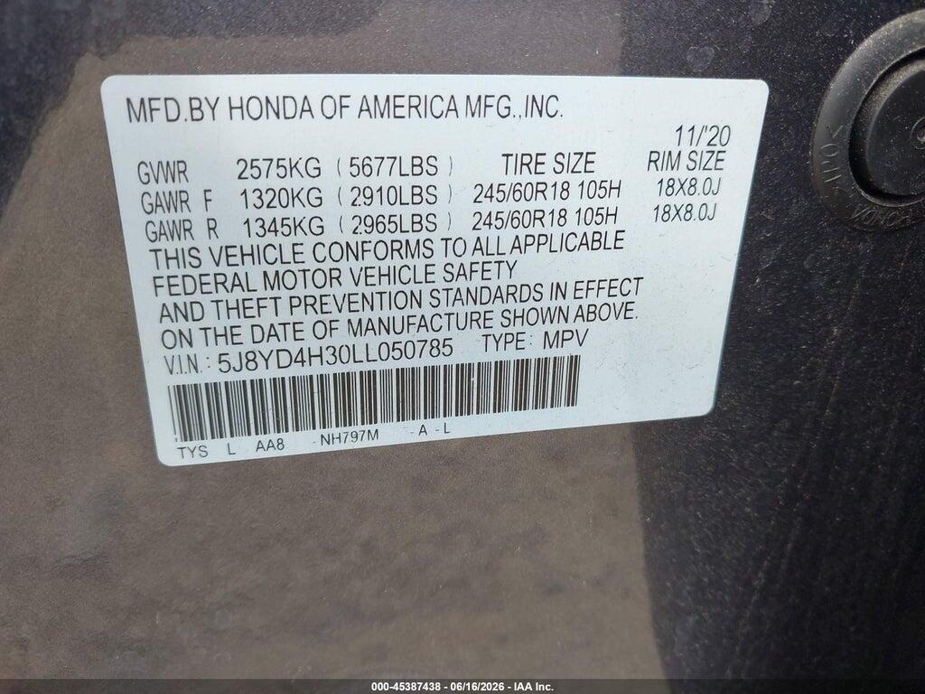 5J8YD4H30LL050785 2020 ACURA MDX photo no. 9